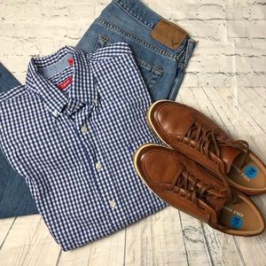 Izod Plaid Collar Button Down Long Sleeve Shirt L